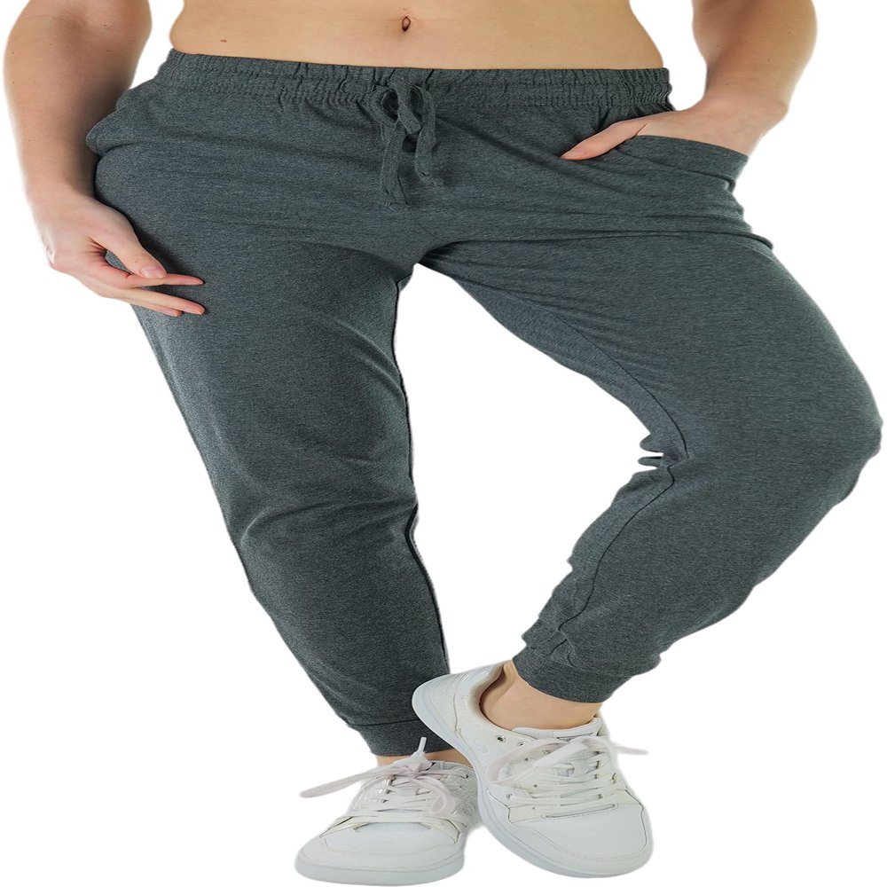 ToBeInStyle Women's Jersey Cotton Jogger Pants w/Pockets - Charcoal - Small