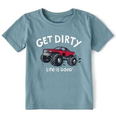Life is Good Crusher Dirty Truck Tee Shirt (Smoky Blue, 2T)