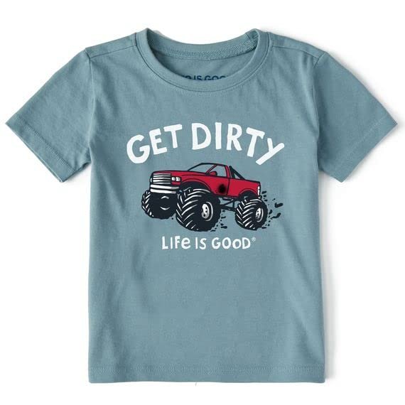 Life is Good Crusher Dirty Truck Tee Shirt (Smoky Blue, 2T)