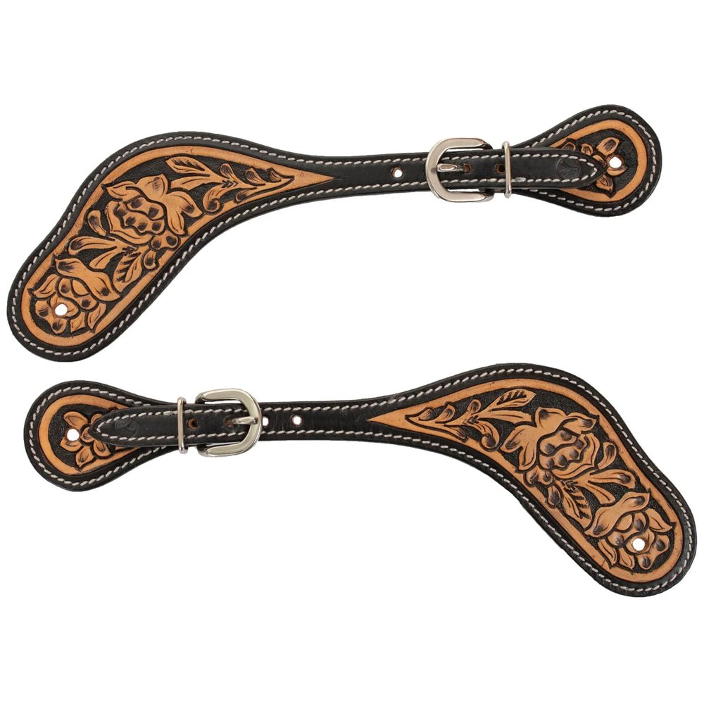 Reinsman Circle Y Men's Blooming Wild Adjustable Durable Vintage Leather Spur Straps with Western Style & Floral Tooling | Versatile Horse Tack for Barrel Racing & Leisure Riding