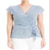 Max Studio Women's Crepe Short Sleeve Faux Wrap Top, Chambray/Ivory Simple Daisy, Large view 1