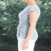 Max Studio Women's Crepe Short Sleeve Faux Wrap Top, Chambray/Ivory Simple Daisy, Large view 4