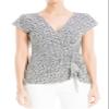 Max Studio Women's Crepe Short Sleeve Faux Wrap Top, Ivory/Black Floating Petals, Large view 1