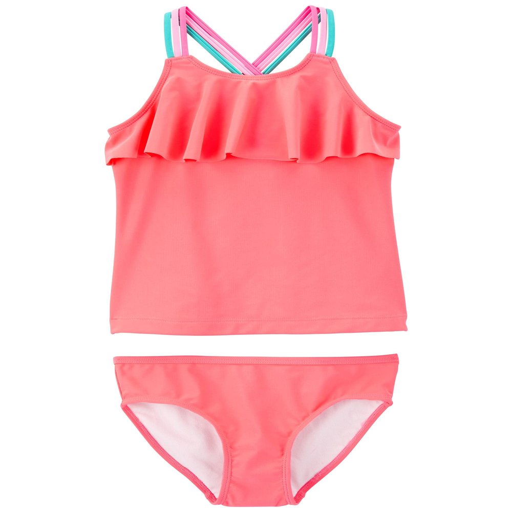 Carter's Girls' 2-Piece Swimwear Set (as1, Age, 10_Years, Orange Ruffle/Cross Strap)