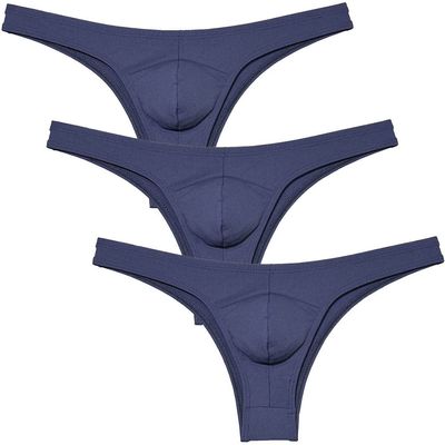 Botmois Men's Cheeky Briefs Skin Feel Skimpy Underwar Skimpy Half Cut Bikini Briefs Hipster Male Lingerie 3-Pack(Navy Blue) L