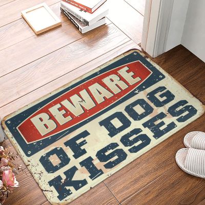 Abipuir Door Mats for Outside Entry Funny Beware of Dog Kisses Rug Funny Door Mats Outdoor Bedroom Decorations (Size : 65X90CM)