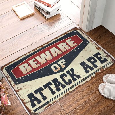 Abipuir Doormat Outdoor Entrance Funny Beware of Attack Ape Doormat Basement Decor Coffee Bar Decor (Size : 65X90CM)
