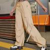 YOLAI Woman Baggy Cargo Pant Streetwear Hip Hop Overalls Trousers Mid Waist Drawstring Joggers Sweatpants with Pockets (Khaki, XS) view 2