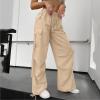 YOLAI Woman Baggy Cargo Pant Streetwear Hip Hop Overalls Trousers Mid Waist Drawstring Joggers Sweatpants with Pockets (Khaki, XS) view 4