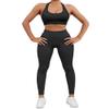 SUUKSESS Women Two Piece Seamless Ribbed Workout Sets Outfits Backless Halter Sports Bra Booty Biker Leggings (#1 Black, S) view 2