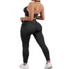 SUUKSESS Women Two Piece Seamless Ribbed Workout Sets Outfits Backless Halter Sports Bra Booty Biker Leggings (#1 Black, S) view 3