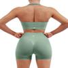 SUUKSESS Women Two Piece Seamless Ribbed Workout Sets Outfits Backless Halter Sports Bra Booty Biker Shorts (Light Green, S) view 1