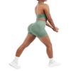 SUUKSESS Women Two Piece Seamless Ribbed Workout Sets Outfits Backless Halter Sports Bra Booty Biker Shorts (Light Green, S) view 4