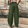 YOLAI Womens Solid Color Casual Pants High Waist Wide Leg Trousers Summer Lightweight Trousers with Pockets (AG, XL) view 2