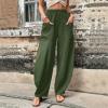 YOLAI Womens Solid Color Casual Pants High Waist Wide Leg Trousers Summer Lightweight Trousers with Pockets (AG, XL) view 3