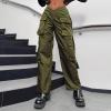 YOLAI Woman V Crosseed Baggy Cargo Pant Streetwear Hip Hop Overalls Trousers High Waist Joggers Sweatpants with Pockets (AG, S) view 2