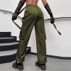 YOLAI Woman V Crosseed Baggy Cargo Pant Streetwear Hip Hop Overalls Trousers High Waist Joggers Sweatpants with Pockets (AG, S) view 3
