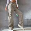 YOLAI Streetwear Hip Hop Cargo Pant for Women High Waisted Baggy Trousers Straight Leg Casual Trousers with Pockets (Grey, XL) view 2