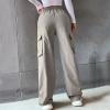 YOLAI Streetwear Hip Hop Cargo Pant for Women High Waisted Baggy Trousers Straight Leg Casual Trousers with Pockets (Grey, XL) view 3