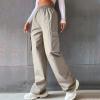 YOLAI Streetwear Hip Hop Cargo Pant for Women High Waisted Baggy Trousers Straight Leg Casual Trousers with Pockets (Grey, XL) view 4