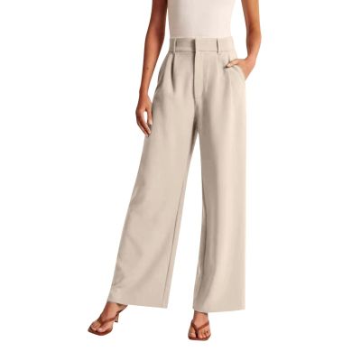 YOLAI Women Wide Leg Pants Work Business Casual High Waisted Pants Flowy Lightweight Trousers with Pockets (Beige, S)