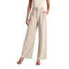 YOLAI Women Wide Leg Pants Work Business Casual High Waisted Pants Flowy Lightweight Trousers with Pockets (Beige, S) view 1