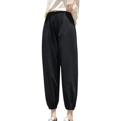 YOLAI Women Cotton Linen Jogger Sweatpants Multicolour Elastic Waist Pant Loose Lightweight Breathable Trousers (Black, S)