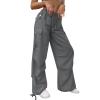 YOLAI Woman Baggy Cargo Pant Streetwear Hip Hop Overalls Trousers Mid Waist Drawstring Joggers Sweatpants with Pockets (Dark Gray, L) view 1