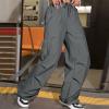 YOLAI Woman Baggy Cargo Pant Streetwear Hip Hop Overalls Trousers Mid Waist Drawstring Joggers Sweatpants with Pockets (Dark Gray, L) view 2