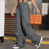 YOLAI Woman Baggy Cargo Pant Streetwear Hip Hop Overalls Trousers Mid Waist Drawstring Joggers Sweatpants with Pockets (Dark Gray, L) view 3