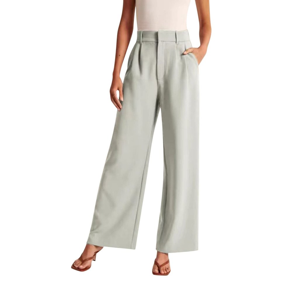 YOLAI Women Wide Leg Pants Work Business Casual High Waisted Pants Flowy Lightweight Trousers with Pockets (Mint Green, XL)