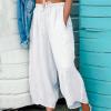 YOLAI Women's Cotton and Linen Cropped Trousers Solid Colours Drawstring Pants Casual Loose Pants with Pockets (White, XXL) view 2