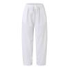 YOLAI Women's Cotton and Linen Cropped Trousers Solid Colours Drawstring Pants Casual Loose Pants with Pockets (White, XXL) view 3