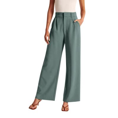 YOLAI Women Wide Leg Pants Work Business Casual High Waisted Pants Flowy Lightweight Trousers with Pockets (Blue, S)
