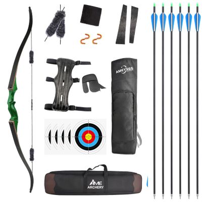 Takedown Recurve Bow Kit - Archery Bows for Adults & Youth Right-Handed Kits, 20~60lbs 57 Wooden Take Down Long Bow Package for Outdoor Hunting Training Green Sets (55lbs)