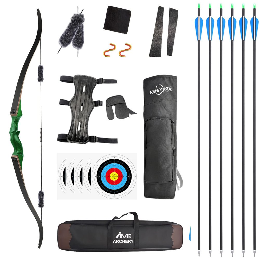 Takedown Recurve Bow Kit - Archery Bows for Adults & Youth Right-Handed Kits, 20~60lbs 57 Wooden Take Down Long Bow Package for Outdoor Hunting Training Green Sets (55lbs)