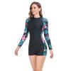 Etconen Women's Hawaii Vacation one-Piece Swimsuit one-Piece surf Suit with Color Printed Long-Sleeved Outdoor Sunscreen Clothes 1-XX-Large view 4