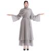 Abayas for Women Muslim: Modest Abaya Dress with Hijab Jilbab Middle East Arabian Robes Dubai Outfit Conservative Kaftan Islamic Dresses Chiffon Prayer Clothes Ramadan Eid Wedding Grey Small view 3