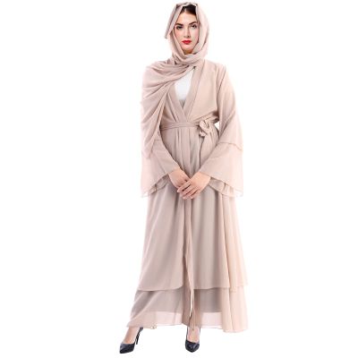 Abayas for Women Muslim: Modest Abaya Dress with Hijab Jilbab Middle East Arabian Robes Dubai Outfit Conservative Kaftan Islamic Dresses Chiffon Prayer Clothes Ramadan Eid Wedding Khaki Medium