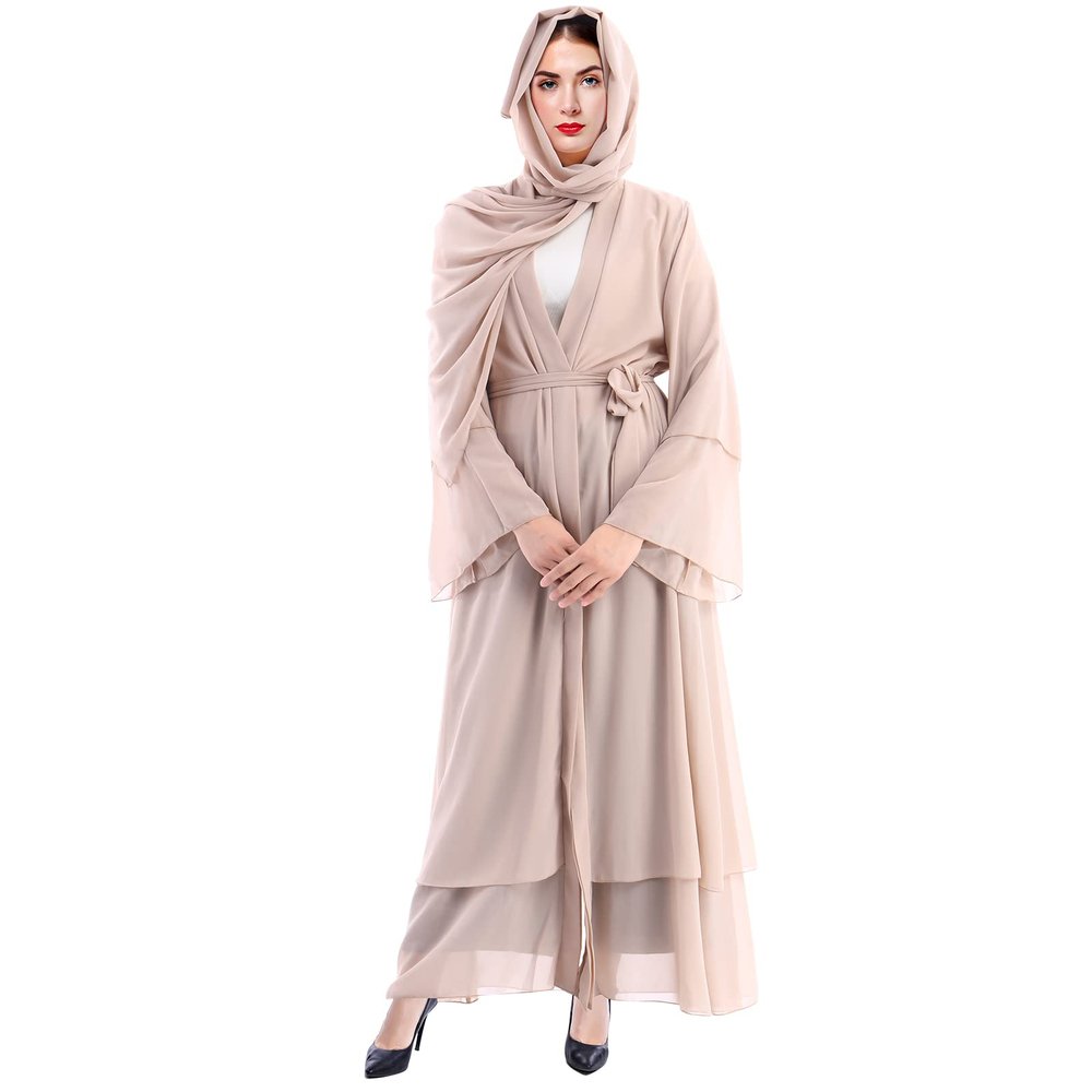 Abayas for Women Muslim: Modest Abaya Dress with Hijab Jilbab Middle East Arabian Robes Dubai Outfit Conservative Kaftan Islamic Dresses Chiffon Prayer Clothes Ramadan Eid Wedding Khaki Medium