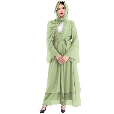 Abayas for Women Muslim: Modest Abaya Dress with Hijab Jilbab Middle East Arabian Robes Dubai Outfit Conservative Kaftan Islamic Dresses Chiffon Prayer Clothes Ramadan Eid Wedding Sage Green Medium