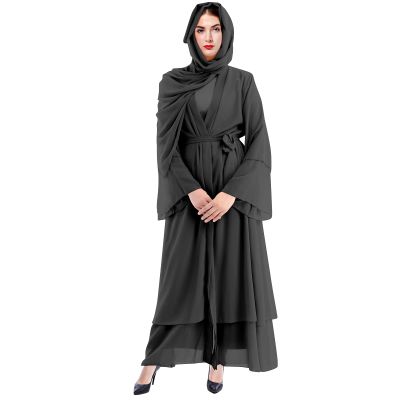 Abayas for Women Muslim: Modest Abaya Dress with Hijab Jilbab Middle East Arabian Robes Dubai Outfit Conservative Kaftan Islamic Dresses Chiffon Prayer Clothes Ramadan Eid Wedding Black Medium