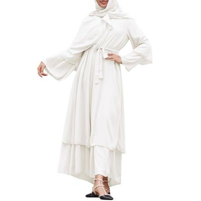 Abayas for Women Muslim: Modest Abaya Dress Middle East Arabian Robes Dubai Outfit Conservative Kaftan Islamic Dresses Chiffon Prayer Clothes Ramadan Eid Wedding Formal Party White Medium