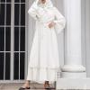 Abayas for Women Muslim: Modest Abaya Dress Middle East Arabian Robes Dubai Outfit Conservative Kaftan Islamic Dresses Chiffon Prayer Clothes Ramadan Eid Wedding Formal Party White Medium view 4