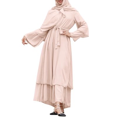 Abayas for Women Muslim: Modest Abaya Dress Middle East Arabian Robes Dubai Outfit Conservative Kaftan Islamic Dresses Chiffon Prayer Clothes Ramadan Eid Wedding Formal Party Khaki Small