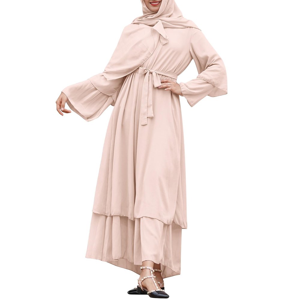 Abayas for Women Muslim: Modest Abaya Dress Middle East Arabian Robes Dubai Outfit Conservative Kaftan Islamic Dresses Chiffon Prayer Clothes Ramadan Eid Wedding Formal Party Khaki Small