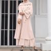 Abayas for Women Muslim: Modest Abaya Dress Middle East Arabian Robes Dubai Outfit Conservative Kaftan Islamic Dresses Chiffon Prayer Clothes Ramadan Eid Wedding Formal Party Khaki Small view 2