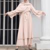Abayas for Women Muslim: Modest Abaya Dress Middle East Arabian Robes Dubai Outfit Conservative Kaftan Islamic Dresses Chiffon Prayer Clothes Ramadan Eid Wedding Formal Party Khaki Small view 3