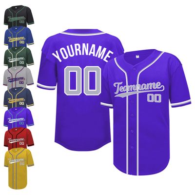 Mgowqav Custom Baseball Jersey Double-Sided Stitched Name & Number Button Closure Short Sleeve Baseball Jersey S-4XL Purple&Grey&White