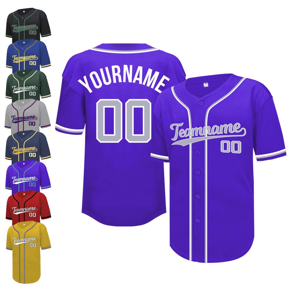 Mgowqav Custom Baseball Jersey Double-Sided Stitched Name & Number Button Closure Short Sleeve Baseball Jersey S-4XL Purple&Grey&White